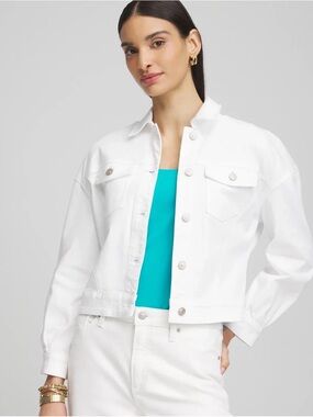 Chico's Classic Platinum white denim jacket Size 2 L/XL